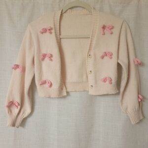 SHEIN Cream Cardigan with Pink Bow Accents
